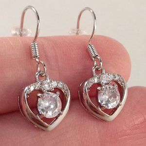 925 Sterling Silver Heart Romantic Diamond Zircon Dangle Earrings